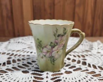 Nippon Hand Painted Pink & Green Floral Porcelain Demitasse Cups w/Gold Trim (4 Cups)