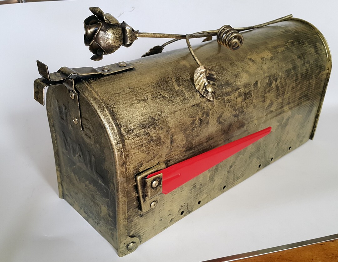 Hand Painted Mailbox Post Mount,handmade Forged Steel Rose,artist ...