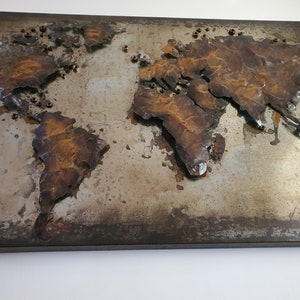 Wereldkaart metalen sculptuur wandkunst, handgemaakte 3D wereldkaart, metalen 3D wanddecoratie wereldkaart, metalen woondecoratie, 48"x31.50", grote moderne kunst