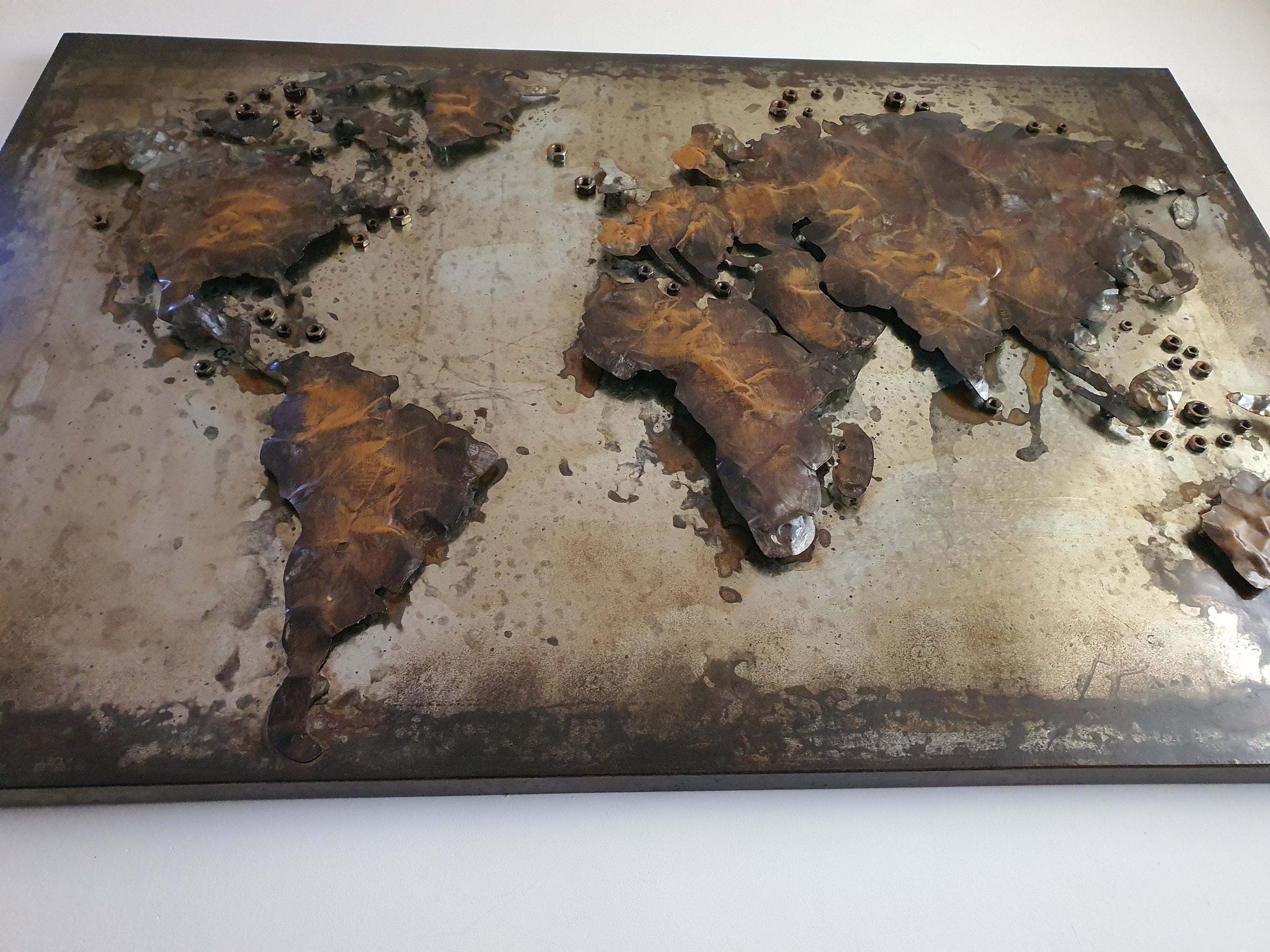 World Map Metal Sculpture Wall Art,Handmade 3D World Map,Metal 3D Wall Decor World Map,Metal Home Decor,48"x31.50",Large Modern Art