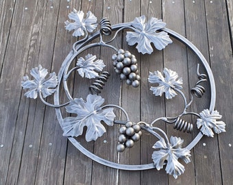 Forged Elements Rosette Of Grapes ,Vine Twig With Grape Craft Work Steel Art,Metal Art Gallery,Metalworking,22&quot;x16&quot;,Metal Wall Decor