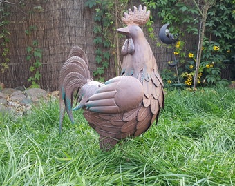 Metal Garden Figurine Rooster,Varnished Cock,Metal Art Gallery,Garden Sculpture Animals,Ornaments For The Garden With Birds