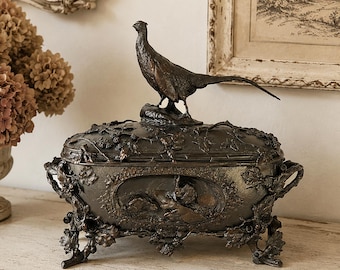 Antique Jewelry Box, French Bronze Casket by Auguste Cain, c. 1880