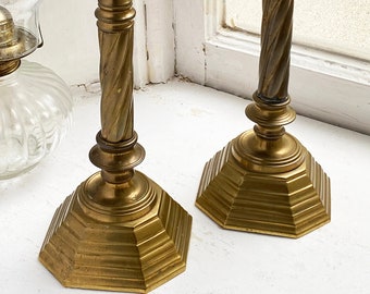 Vintage Brass Candlestick Holders: Twisted Column Pedestal Set of Two.