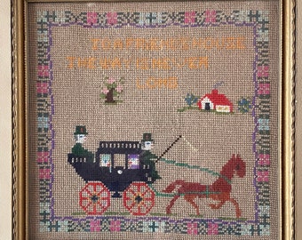 Framed Antique Needlepoint Sampler. c. 1930