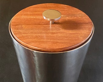 Mid Century Stainless Steel Ice Bucket With Serving Tongs.