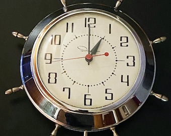 Mid Century Ingraham Chrome Electric Wall Clock.