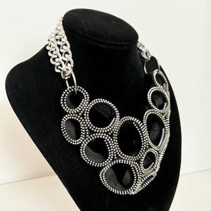 One-of-a-Kind Zipper Statement Necklace – Black & Silver