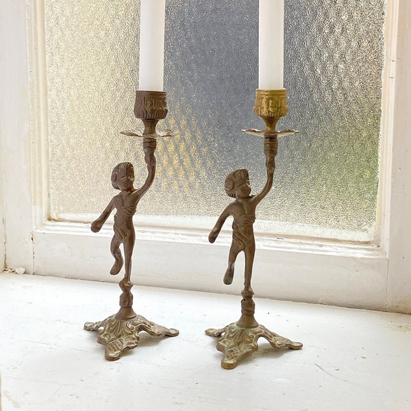 Brass Cherub Candle Holders.