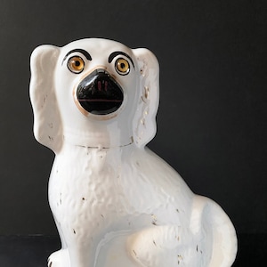 Rare Victorian Staffordshire Spaniel Statue - Intense Yellow Eyes.  Collectible Art Piece circa 1850.