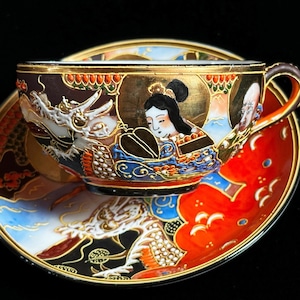 Japanese Hand Painted Satsuma Style Teacup and Saucer.