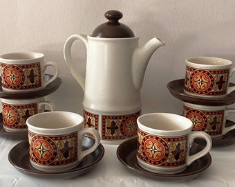 Retro Elegance: 14pc Sadler Coffee Set with Mission/Aztec Design.
