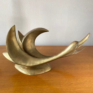 Mid Century Solid Brass Double Swan Sculpture.