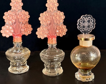Vintage 1950s Fancy Commercial Perfume Bottles.  Pink Tree & Avon Wishing Cologne.  3 Piece Set
