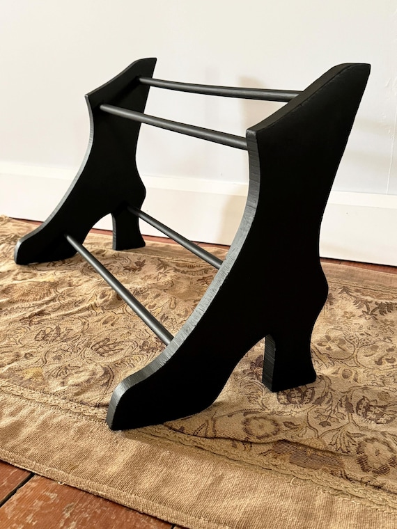 Vintage Shoe Rack: Two-Tier Wooden Display.