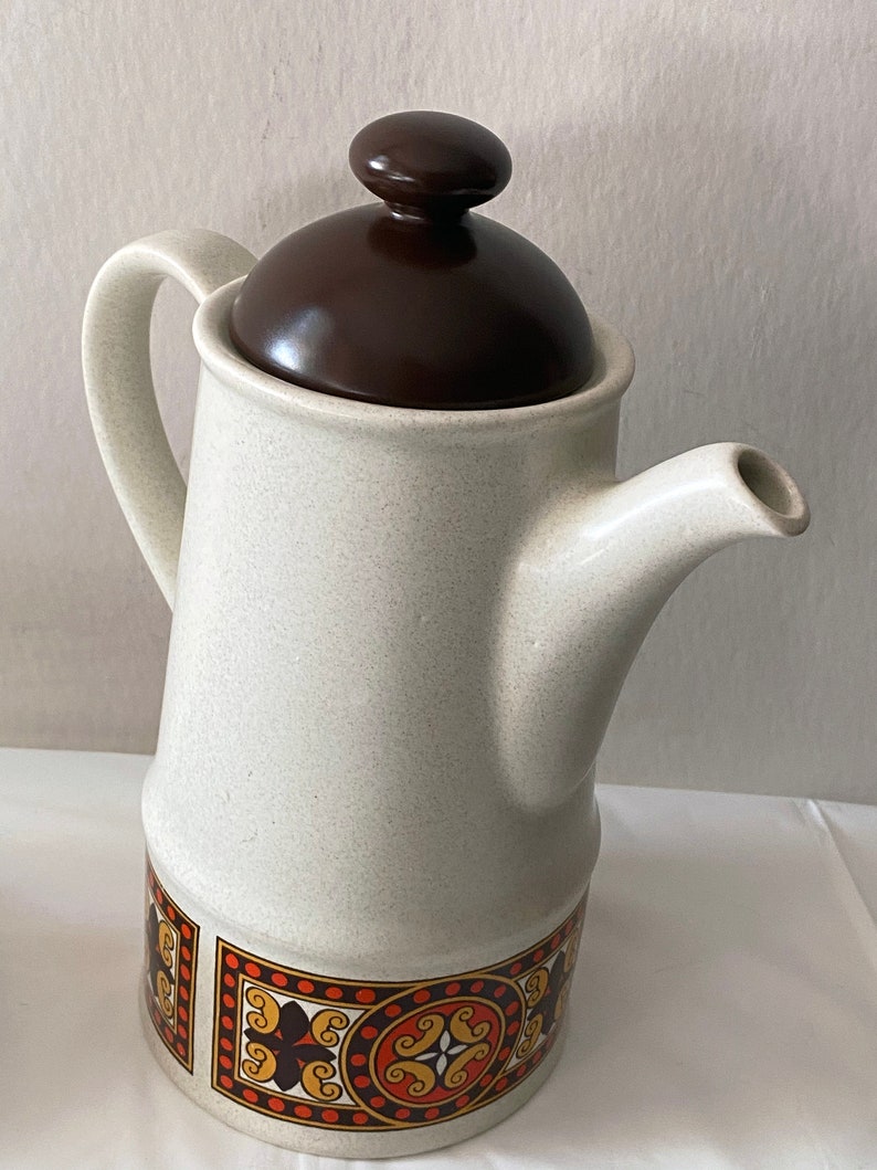 Vintage Coffee Set. Mid Century Sadler Stoneware Border Mission Pattern. Retro 70s Kitchen Decor. 画像 6