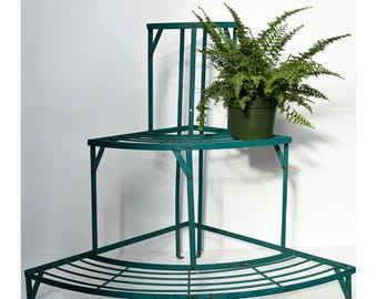 Vintage Three Tier Metal Corner Plant Stand: Rustic Flower Display