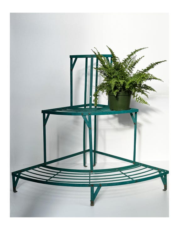 Vintage Three Tier Metal Curved Corner Plant/flower Stand