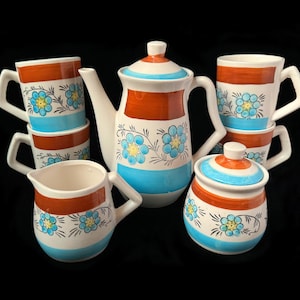 Vintage MCM Japanese Tea Coffee Set: Turquoise Floral, 1960s