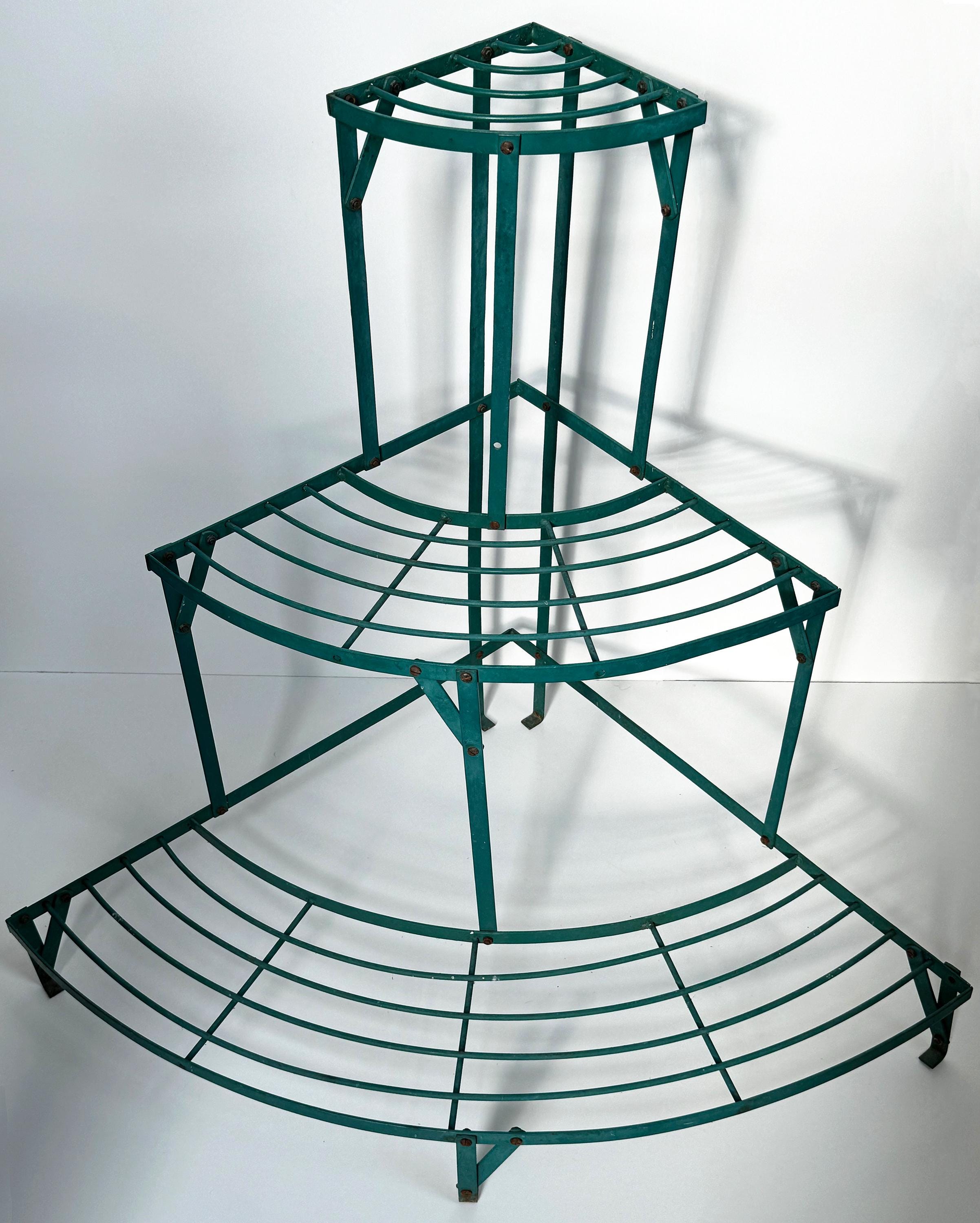 Vintage Three Tier Metal Corner Plant Stand: Rustic Flower Display