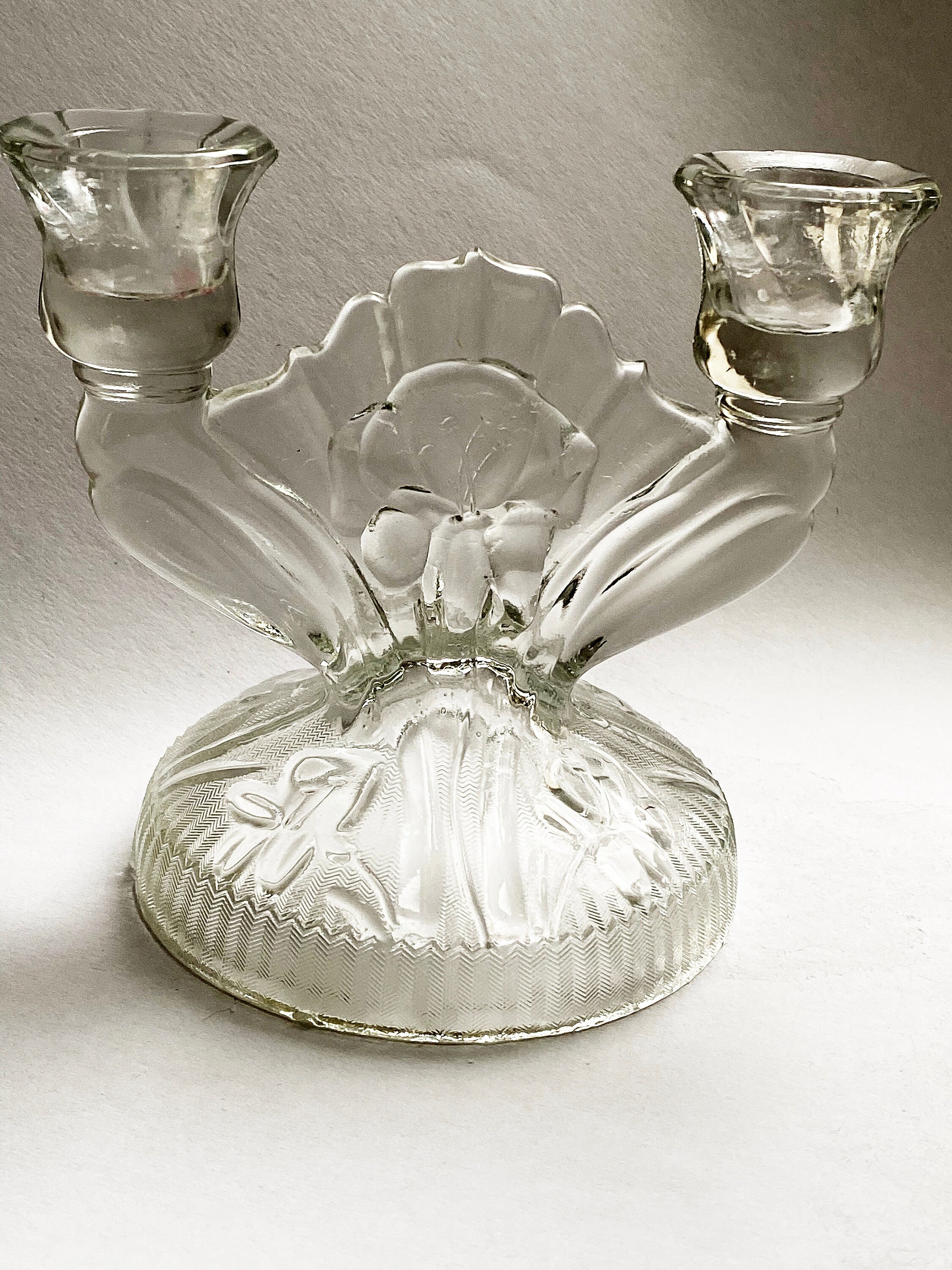 Vintage Depression Glass Candle Holders/candelabras: Iris and