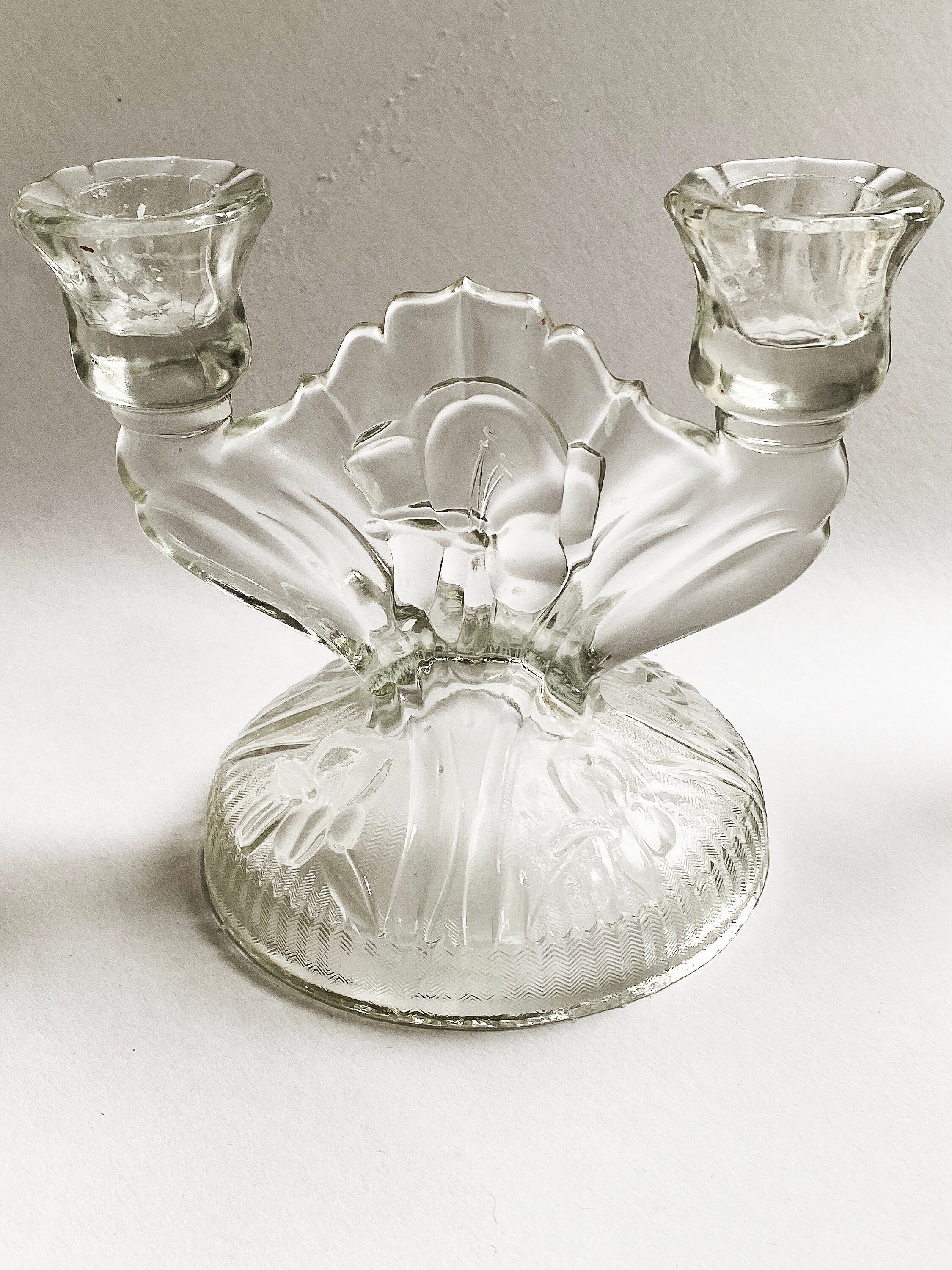 Vintage Depression Glass Candle Holders/candelabras: Iris and
