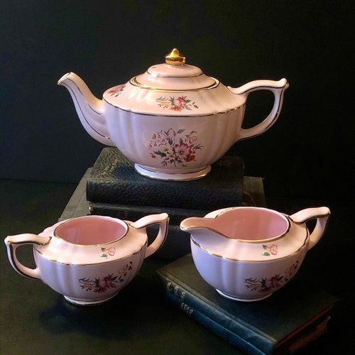 Sadler Cube Tea Set Mint Green Gold Floral 4cup Teapot Etsy