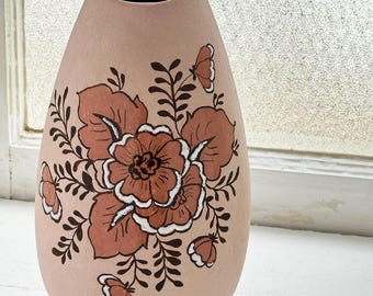 Mid Century Modern Ceramic Vase With Floral Motif. Signed 'jane
