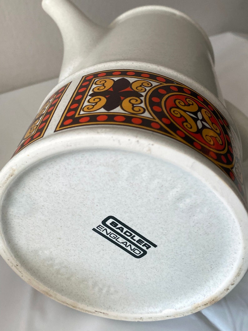 Vintage Coffee Set. Mid Century Sadler Stoneware Border Mission Pattern. Retro 70s Kitchen Decor. 画像 7