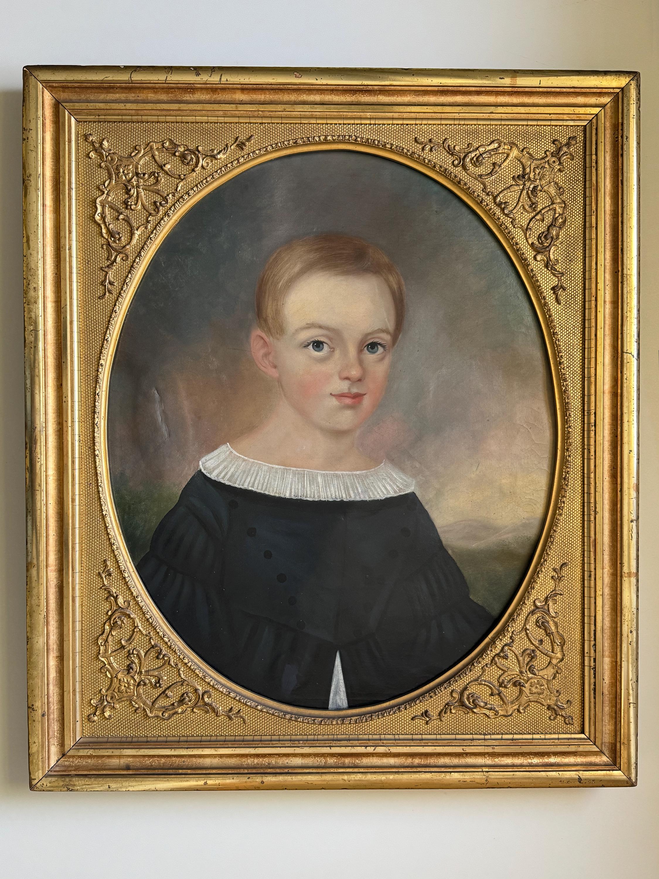Antique 19th Century Portrait Painting of a Young Boy. Oil on Canvas ...