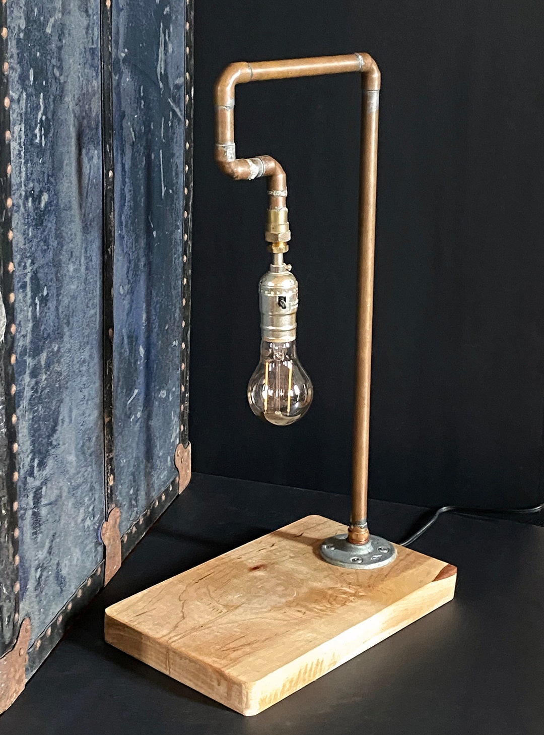 Copper Industrial Lamp With Stone Base