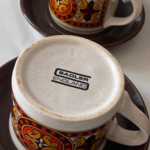 Vintage Coffee Set. Mid Century Sadler Stoneware Border Mission Pattern. Retro 70s Kitchen Decor. 画像 9