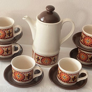 Vintage Coffee Set. Mid Century Sadler Stoneware Border Mission Pattern. Retro 70s Kitchen Decor. 画像 3