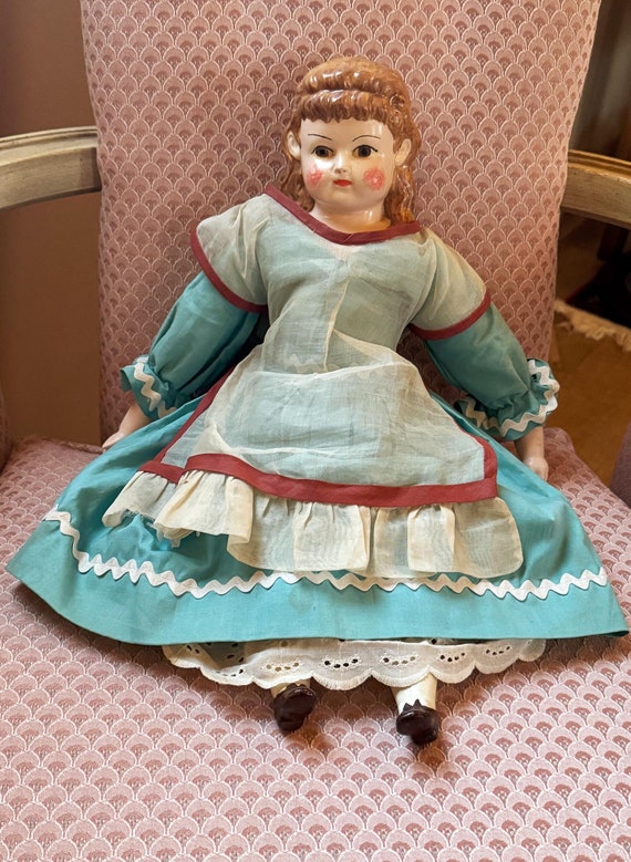 poupee ancienne bras et jambes en bois tete composition