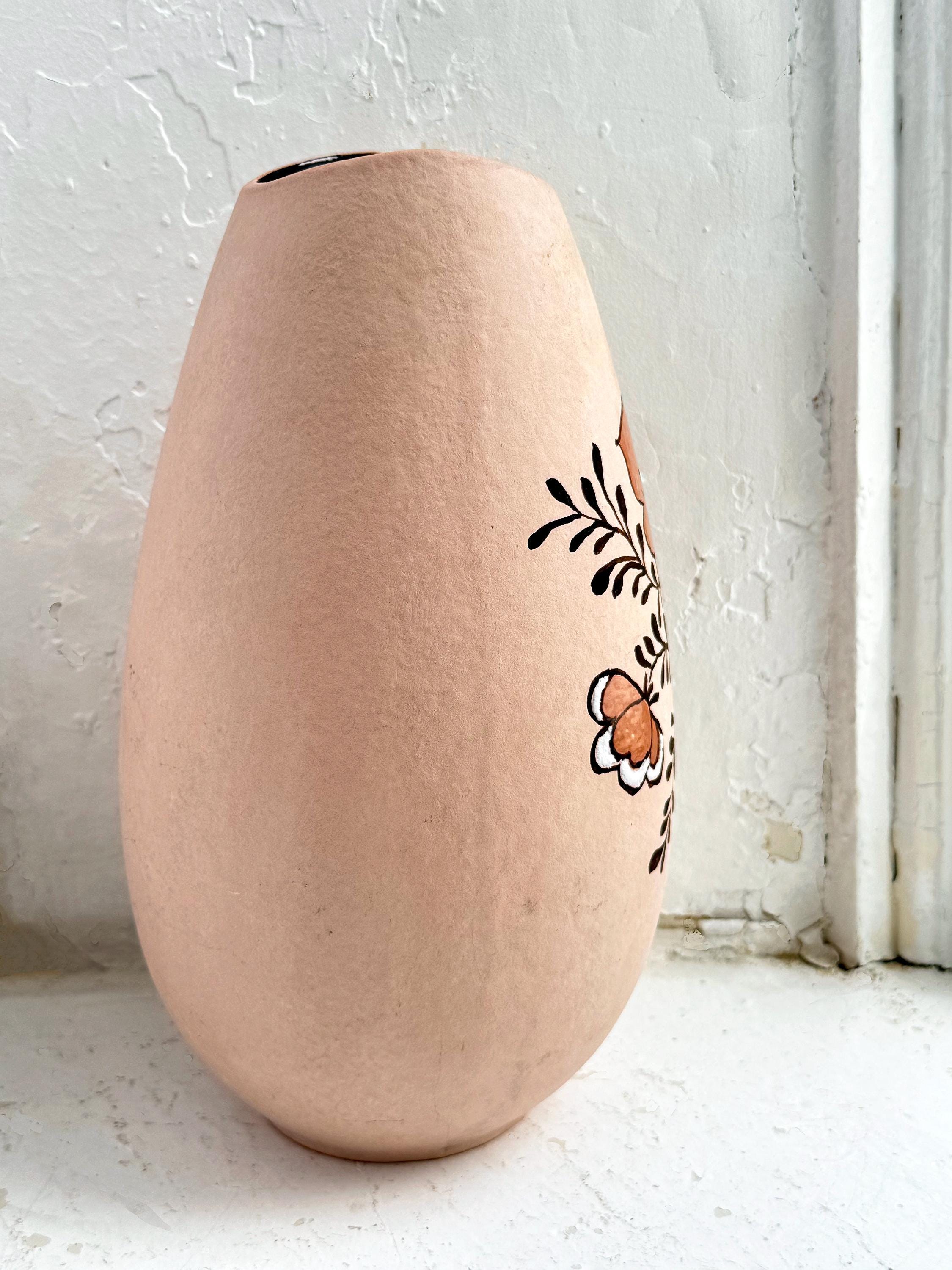 Mid Century Modern Ceramic Vase With Floral Motif. Signed 'jane