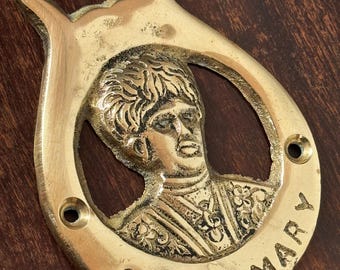Vintage Brass Horse Harness Medallion – Queen Mary – Equestrian Wall Décor.