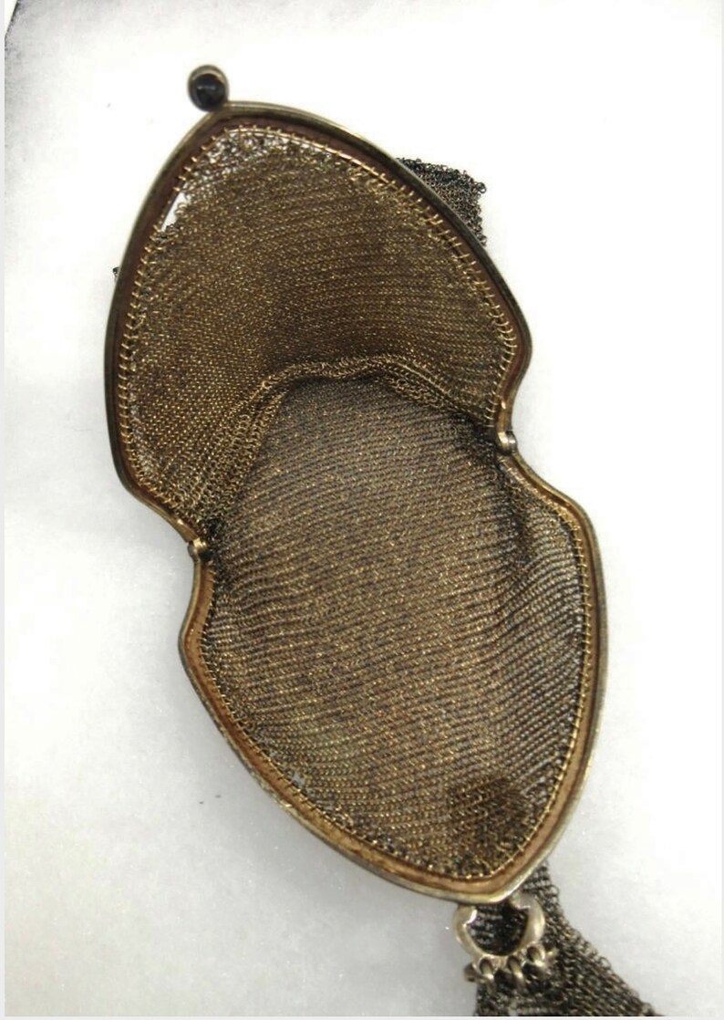 Antique Gold Toned Metal Mesh bag. Coin Purse