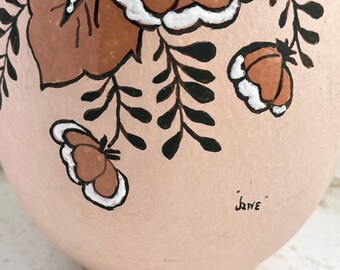 Mid Century Modern Ceramic Vase With Floral Motif. Signed 'jane