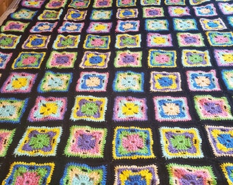 Afghan blanket crochet black and multicolor full/queen size