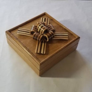 Box with bow all wood jewelry mementos sewing handmade
