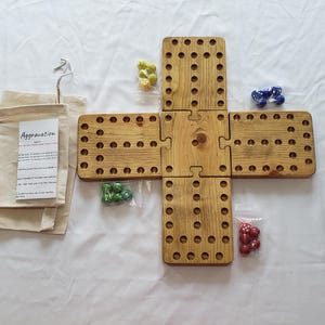 Aggravation Marble UNPAINTED Board Game: portable for 2-4 Player, 18mm glass marbles, 16.5" assembled
