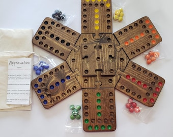 Aggravation Marble Board Game: portable for 2-6 Players, glass marbles, 17" assembled