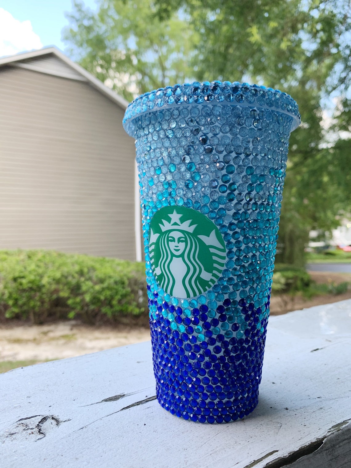 3 Color Ombré Rhinestone Studded Starbucks Tumbler Bling Etsy