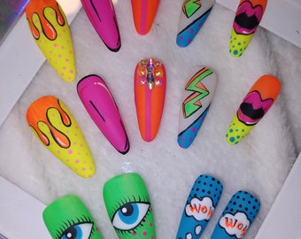 Pop Art | Black Light Reactive!| Full Nail Set
