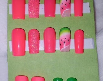 Einer in einer Melone |Schwarzlichtreaktiv| Vollständiges Nagelset zum Aufdrücken
