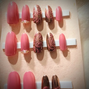 Handmade- Rosie Gold Goddess, Rose Gold and Soph Pink Base Press On Nail Set