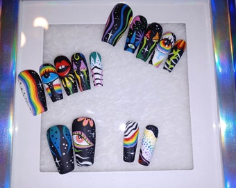 Its a Trip hand painted  full press on nail set