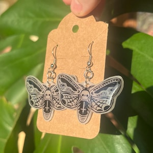 Handmade Death&#39;s Head Moth Earrings - Sterling Silver, 2-Sided, Non-Hypoallergenic