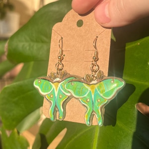 Luna Moth Earrings - Gold, 2-Sided, Non-Hypoallergenic