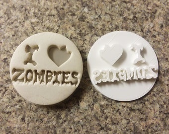 I Love Zombies Embosser Stamp Halloween Stamp Cupcake Embosser Cookie Embosser